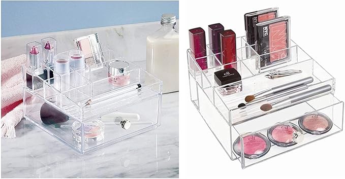 iDesign Clarity BPA-Free Plastic Organizer Drawer with Divided Tray, 6.97" x 6.5" x 3.94", Clear
