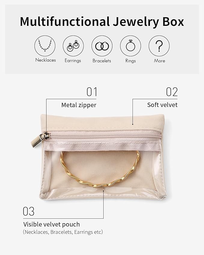 Vlando 33 Pcs Travel Jewelry Case Velvet Jewelry Pouch with Zipper Clear Travel Jewelry Bag Jewelry Travel Organizer for Trav