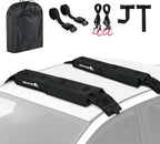 Abahub Car Soft Roof Rack Pads for Kayak,Canon,Surfboard,SUP Include 2 Tie Down Rope, 2 Quick Loop Strap, 2 Heavy Duty Tie Down Straps and a Storage Bag(Black)