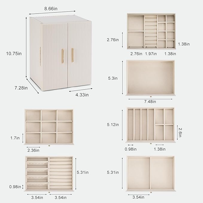 Dajasan Large Jewelry Organizer Box, Jewelry Boxes for Women Girls, 6-Tier Jewelry Storage Organizer with Mirror for Necklace