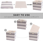 Posprica Storage Cubes,13×13 Collapsible Storage Baskets Bins Fabric Drawers - 2pcs, Grey-white Striped