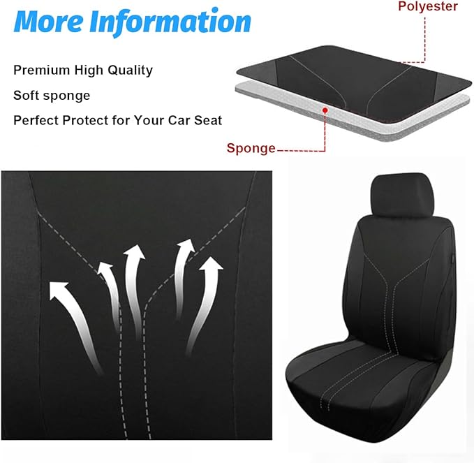 Car Seat Covers Full Set, Breathable Vehicle Front and Rear Split Bench Protector Airbag Compatible, Waterproof Automotive In