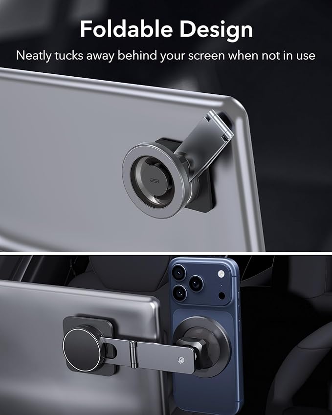 ESR for MagSafe Car Mount, Magnetic Car Mount,Dashboard/Tesla Touchscreen Phone Holder, Magnetic Phone Holder for Car, for iPhone 16/16e/15/14/13/12, S25,Charging Not Supported(2 Metal Rings included)