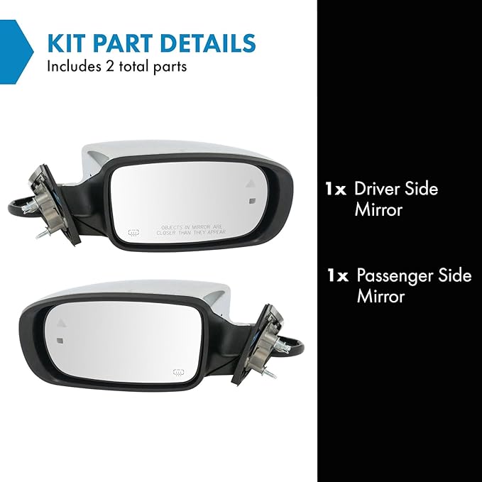 TRQ Driver & Passenger Side Power Heated Chrome Mirror Set w/Turn Signal, Blind Spot, Puddle Light Compatible with 2011-2018 