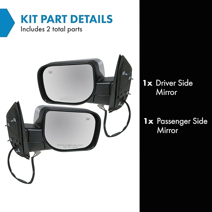 TRQ 2 Piece Driver and Passenger Side Mirror Assembly Set Electric Adjustment Heated No Memory Puddle Light Chrome Compatible