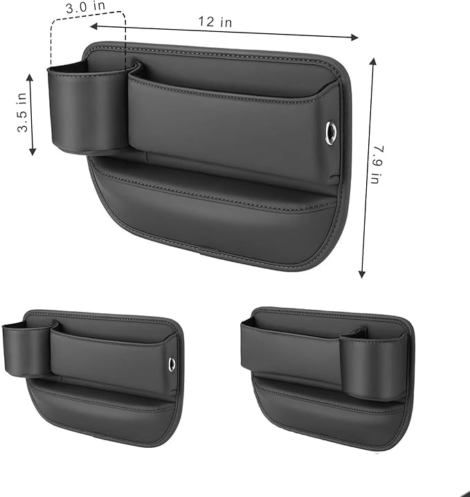2-Pack car seat Gap Filler Organizer with Cup Holder,Car Leather Cup Holder Gap Organizer,Built-in Beverage Holder (12in x7.9in), for Keys/Phone/Sunglasses, Car Seat Organizer (Beige)