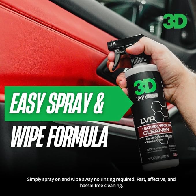3D LVP Interior Cleaner - Removes Dirt, Grime, Grease, Oil & Stains from Leather, Vinyl & Plastic - Great for Seats, Steering