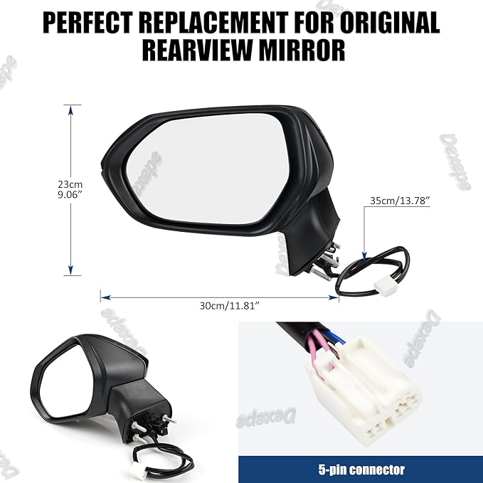 Driver Side Mirror Assembly Compatible with Toyota Corolla 2020-2025 Heated Power Adjustable Glass Replace 8794012L00, TO1320392, 8794002929, 8794002917 Black (5Pin Left)