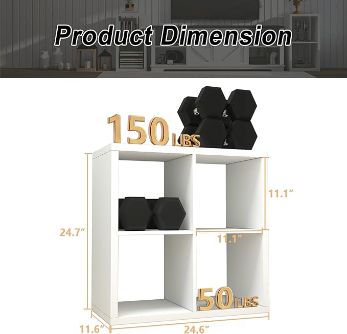 CTESNE【2026 Wooden Thick Frame 4 Cube Storage Organizer Shelf with Anti-Tipping Kits + Reversible Open Back Bookcase, Horizon