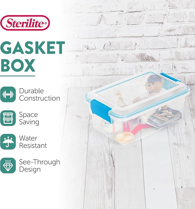 Sterilite 12-Pack Gasket Box, Weather-Resistant Storage Bins with Latching Lids, 7.5 Quart - Heavy-Duty Organizing Containers