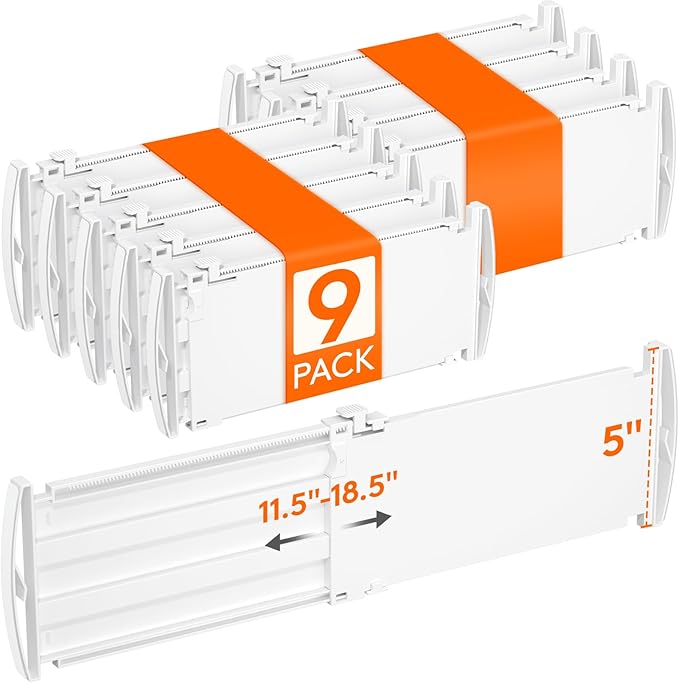 Lifewit 5" Tall 9 Pack Drawer Dividers, 30-47cm/11.5-18.5" Expandable Drawer Divider for Clothes, Adjustable Dresser Drawer O