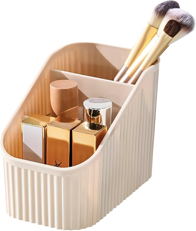 DASITON Large Capacity Makeup Brush Holder,3 Slots Makeup Brush Cup,Vintage striped Make Up Brush Holder,for Vanity Decor,Bat