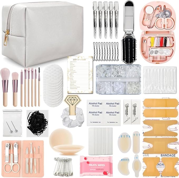Emergency Kit for Women – Mini Emergency Kit with 50+ Bridal Suit Essentials, Purse Essentials Kit, Wedding Day Survival Kit,