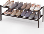 Smiry Long Bamboo Shoe Rack 2-Tier, Stackable Wooden Shoe Organizer for Entryway & Closet, Free Standing Wood Shoe Storage Sh