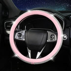 Steering Wheel Cover Women Pink Bling Diamond Steering Wheel Cover, Leather Cute Steering Wheel Covers with Crystal Rhinestones, Breathable, Anti-Slip Universal Fit 14.5-15 Inch Bling Car Accessories
