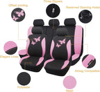 Flying Banner Butterfly car seat Covers ful Set Fashion Universal Lady Woman Female Rear Bench Split Colorized (Pink Black, F