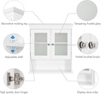 Spirich Bathroom Cabinet Wall Mounted, Medicine Cabinet Organizer with Glass Doors and Adjustable Shelves, Bathroom Wall Cabi