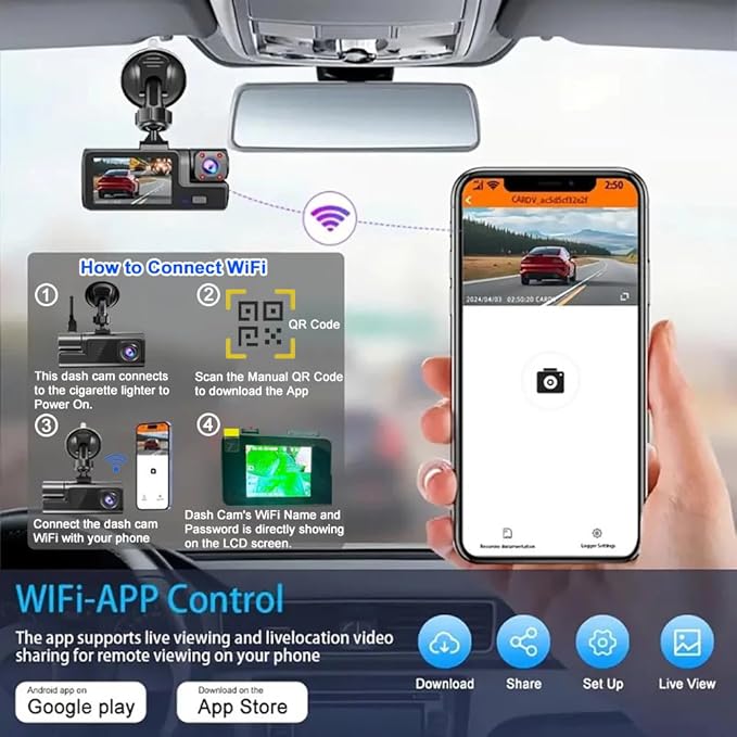 WiFi 1080P Dual Dash Camera for Car Front and Inside Dashcam Car Security Video Recorder,170°Wide Angle Vehicle Cam,WDR,G-Sen