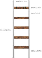 Blanket Ladder, 5-Tier Towel Holder with 4 Removable Hooks, Farmhouse Wall Leaning Decorative Rack Shelf, Wooden Towel Displa