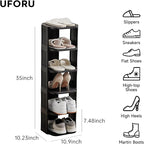 Vertical Shoe Rack, 6-Tier Plastic Stackable Storage Shelf for Small Closets and Narrow Spaces, Compact Free Standing Shoe Ra