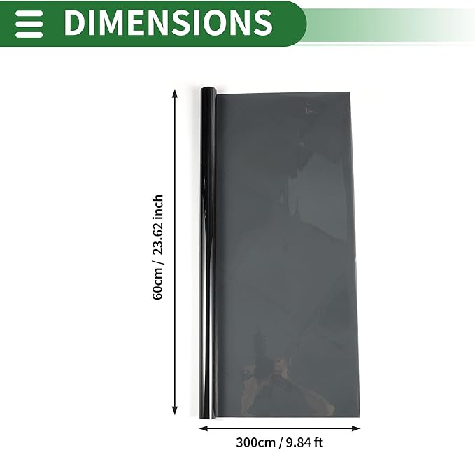 Motoforti Universal Car Window Tint Film Privacy Film 9.84 ft x 23.62 Inch Carbon 2PLY PET Black 1 Pc VLT 34% IRR 45% URV 93%