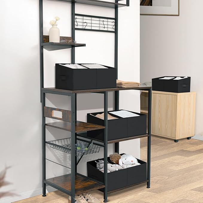 DIMJ Closet Storage Bins, 6 Pack Storage Baskets for Shelves, Foldable Closet Organizer with Handle, Linen Closet Organizers 