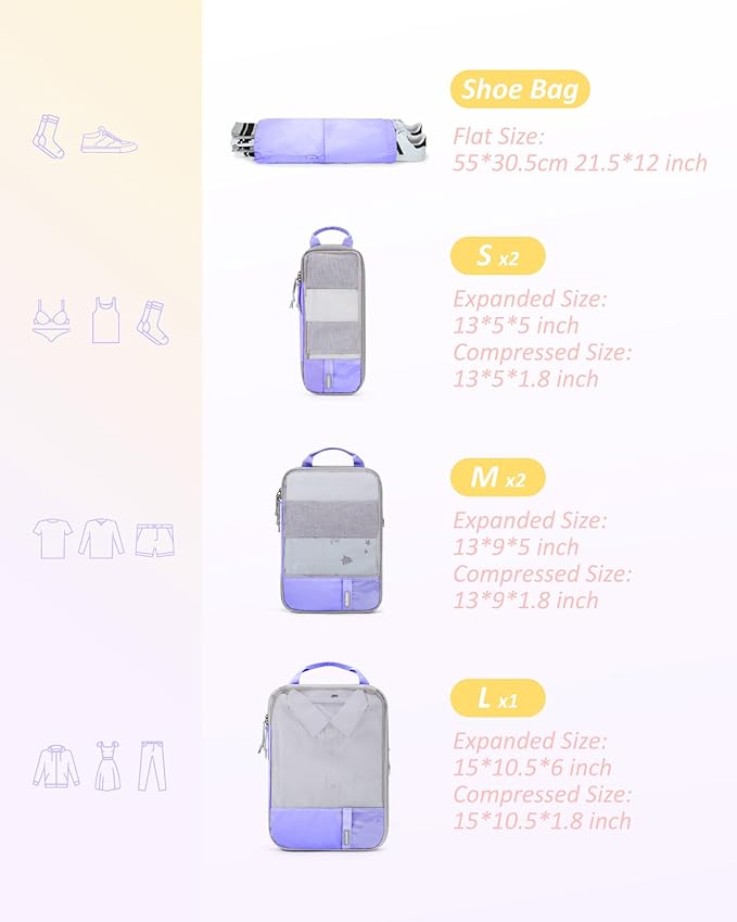 BAGSMART 6 Set /4 Set/2 Set Compression Packing Cubes for Travel, Lightweight Luggage Organizer Bags, Durable Space Saver Bag