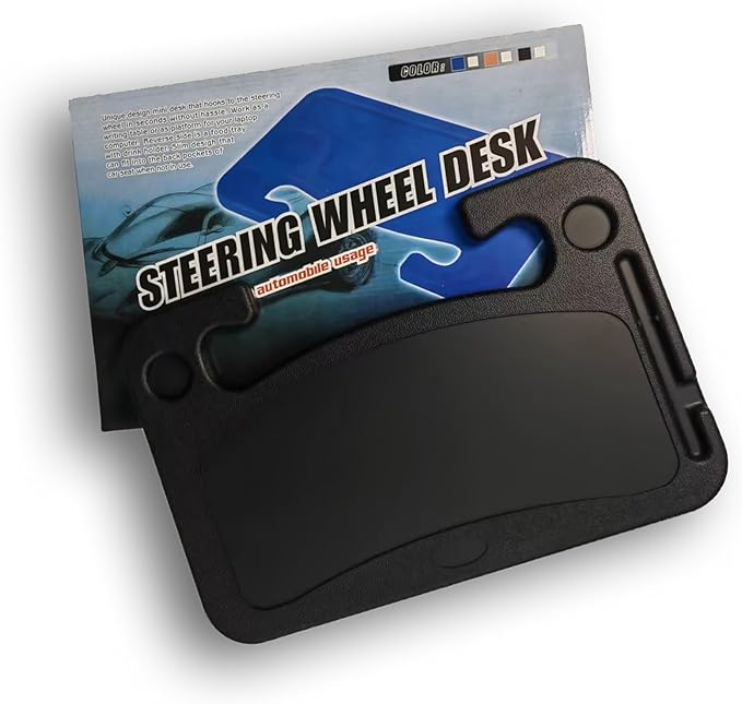 Steering Wheel Tray Desk, Black Portable Laptop & Food Table for Eating, Working, Makeup, Steering Wheel Stand for Truck Drivers, Vehicle Mount Organizer with Cup Holder