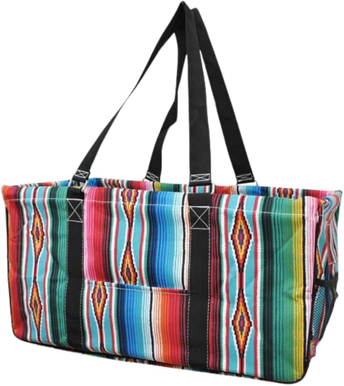 NGIL Extra Large Utility Tote Reusable Grocery Bag Oversized Collapsible for Groceries, Storage, Picnic, Beach (Zarape-black)