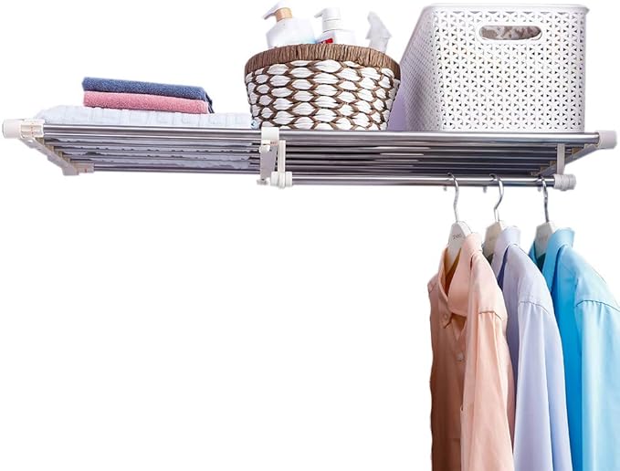 Hershii Closet Tension Shelf Expandable Telescopic Rod Heavy Duty Clothes Hanging Rail Adjustable DIY Storage Organizer Shoe 
