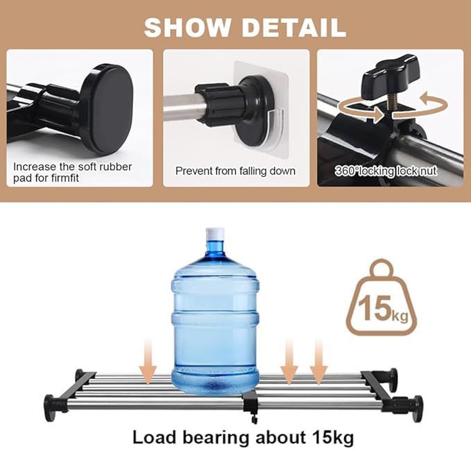 Hershii Expandable Closet Tension Shelf Rod Adjustable Metal Storage Rack Cabinet Organizer DIY Divider Separator Shelves for