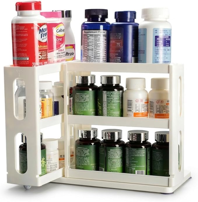 Dutiplus Medicine Organizer 2 Three-Decker Shelves Cabinet Storage Rack Organizer for Holding Vitamins, Supplements Cosmetics