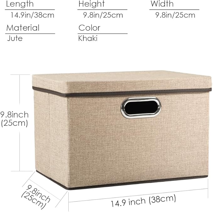 PRANDOM Collapsible Storage Cubes with Lids [1-Pack] Jute Fabric Foldable Storage Boxes Organizer Containers Baskets Bins wit