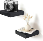 Floating Wall Shelves 6.8x6.8x1.7 Inch – Solid Wood Square Shelves in Black Finish – Rustic Mini Display Shelves for Entryway