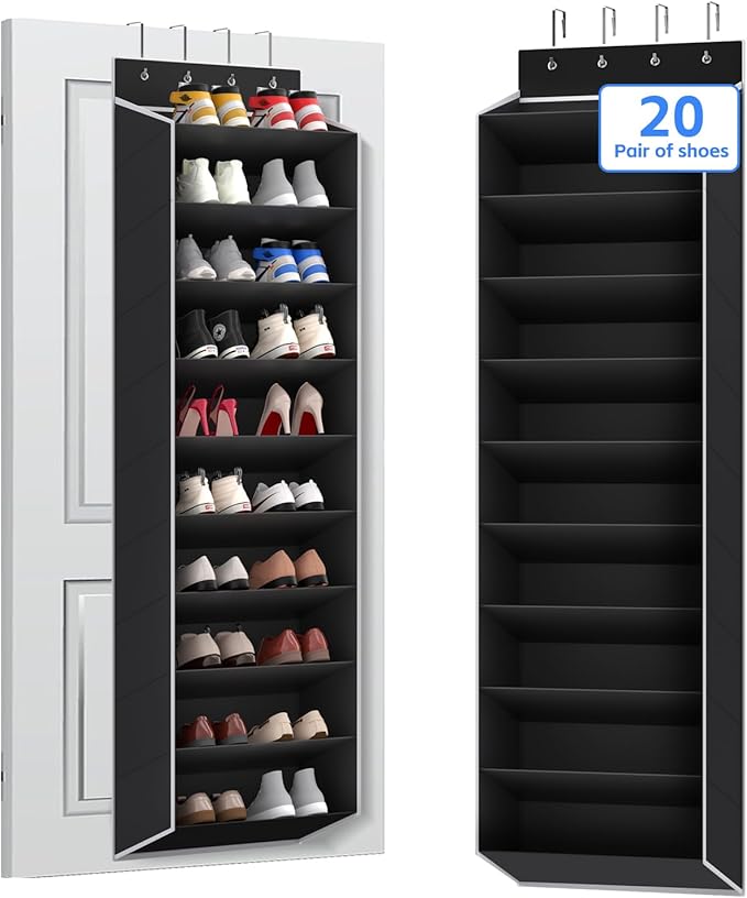 REGELETO 10 Tiers Large Size Over the Door Shoe Organizer Storage, Hanging Shoe Rack for Door with Deep Pockets, Fit 20 Pairs
