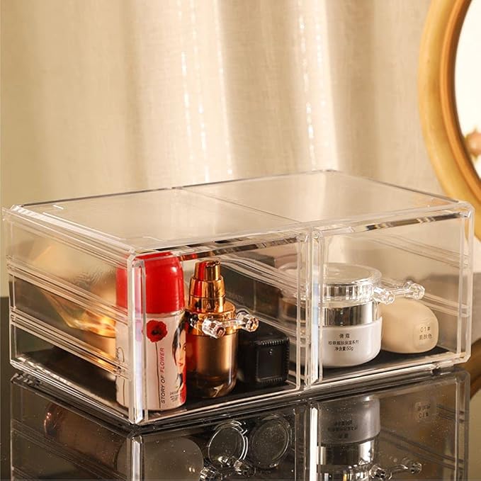 Cq acrylic Clear Stacking Make Up Organizers and Storage With 2 Drawers,4.7" Tall Acrylic Medicine Cabinet Organizer,Plastic 