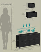 SONGMICS Dresser for Bedroom, Chest of Drawers, Steel, MDF, 5 Non-Woven Fabric Drawers, Storage Organizer Unit, Closet, Entry