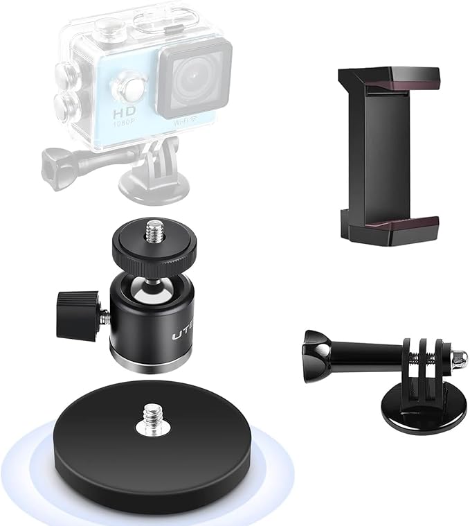 UTEBIT 66mm Magnetic Camera Mount 1/4 Thread, Gopro Magnet Car Screw Mount Set Black