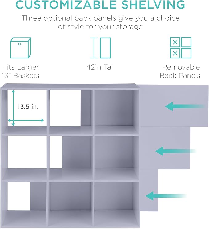 Best Choice Products Kids Bookcase 9-Cube Storage Organizer, 13.5in Shelf Opening, Bookshelf, Toy Storage, Customizable w/ 3 