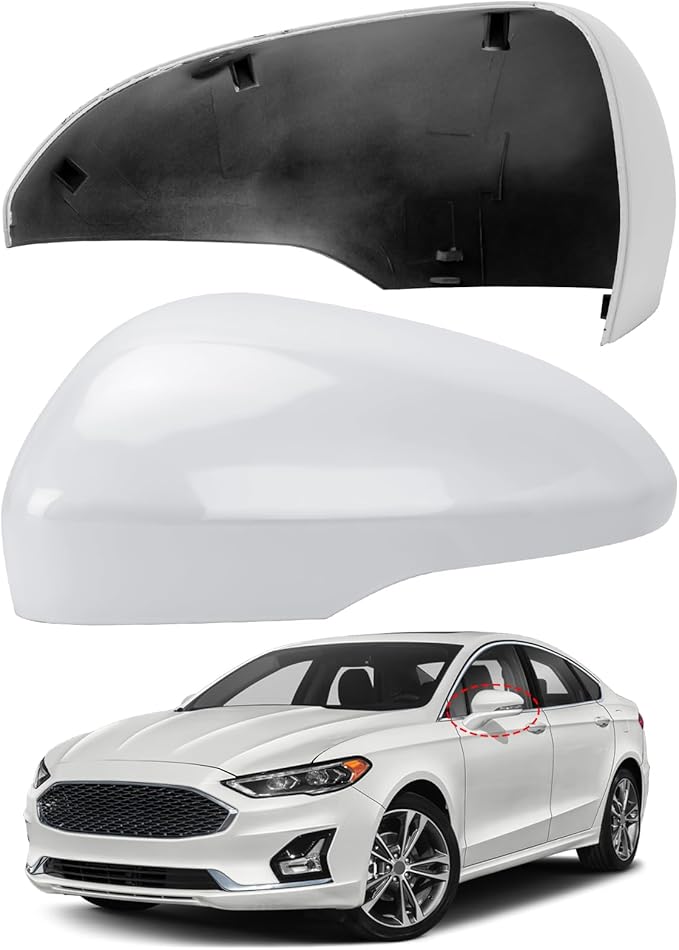 Driver Side Mirror Cover Replacement for Ford Fusion Ford Fusion 2013 2014 2015 2016 2017 2018 2019 2020 2021 2022 - Left Side Mirror Covers, Rear View Mirror Cap Accessories With Lamp, White