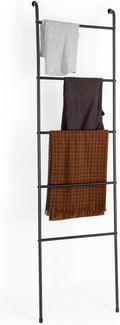 Towel Blanket Ladder Black Metal Blanket Ladder Holder Industrial 5 Tier Wall Leaning Ladder Rack for Bathroom Living Room La