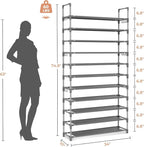 LANTEFUL 11 Tiers Tall Shoe Rack Holds 55 Pairs of Shoes with 18pcs Hooks Sturdy Wide Shoe Organizer Storage Free Standing Me