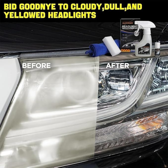 SOPAMI Car Headlight Restoration Kit, Automotive Headlight Cleaner Oxidized and Yellowed Head Light Restoring Kit for All Veh