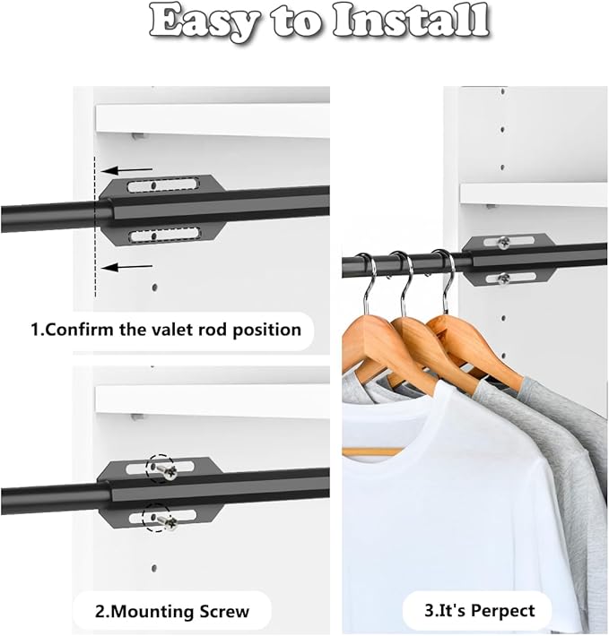 Valet Rod for Closet Pull Out, 12" Adjustable extending closet rod, Standard Retractable closet rod organization rack, Valet 