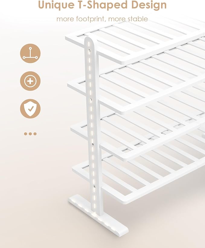 Varhomax White Shoe Rack, 4-Tier Bamboo Shoe Rack Organizer for Closet and Entryway, Thick Wooden Free Standing Shoe Shelf fo
