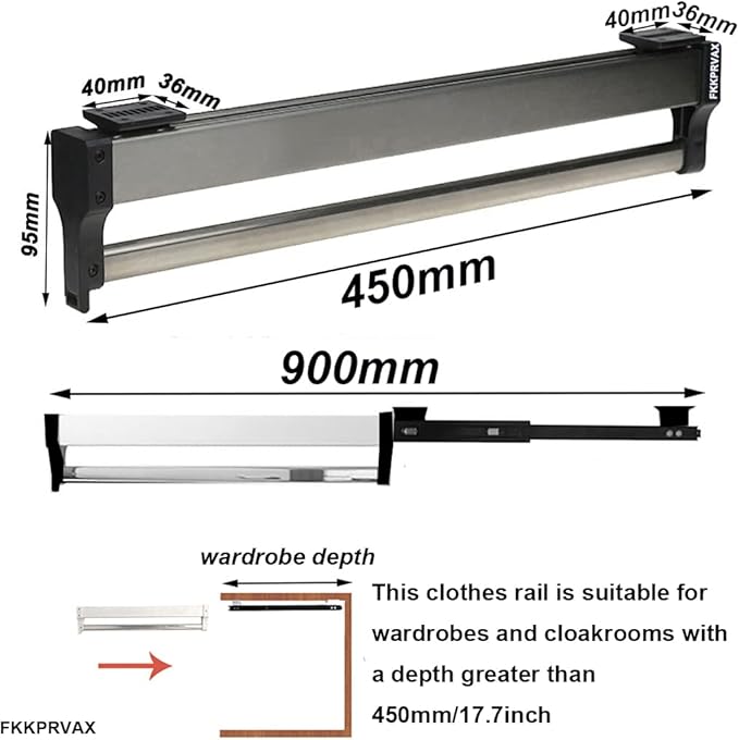 Closet Clothes Hanger Rail,Pull-Out Closet Rod 30-60cm,Wardrobe Clothing Rail,Closet Organizer Rack for Pants and Coat (450MM