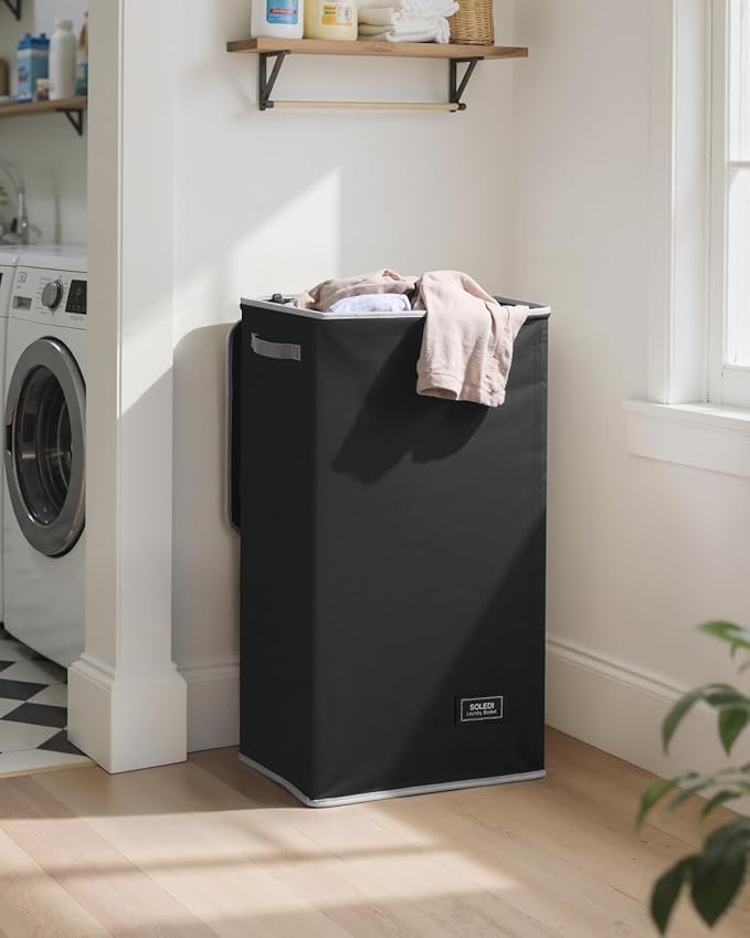 SOLEDI Laundry Hamper Black with Lid and Removable Bag - 100L Large and Tall Laundry Basket Collapsible with Handle for Cloth