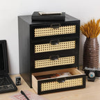 Large Wooden Drawer BoHo Desk Organizers Wooden Storage Dox with Drawers Rattan Paper Storage Drawer Wood File Organizer Libr