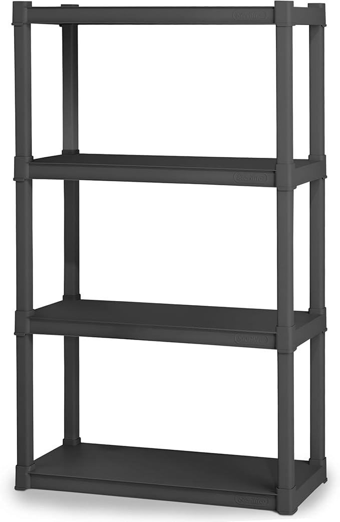 Sterilite 4 Shelf Unit, Heavy-Duty Shelving Storage and Utility Rack - Standing Plastic Organizer Shelves for Kitchen, Bathro
