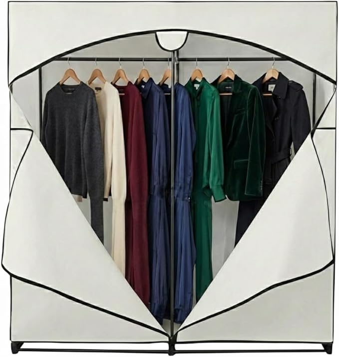 HOLDN’ STORAGE Portable Wardrobe Closet - 65 lb Large Capacity, Internal Heavy Duty Metal Rod, Zipper & Clear Window, Durable